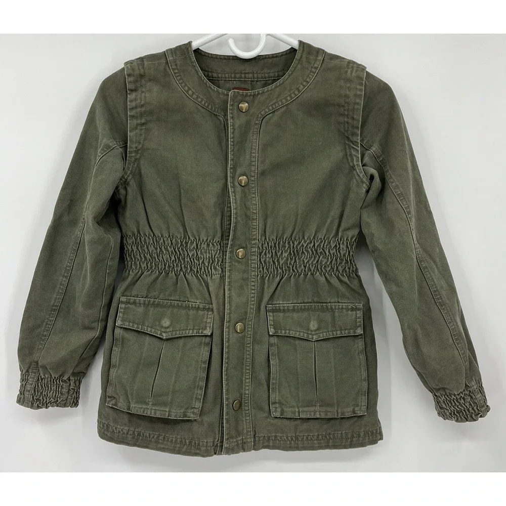 Tea Collection Girls Green Canvas Jacket Size Large 8-10 Mid-Length